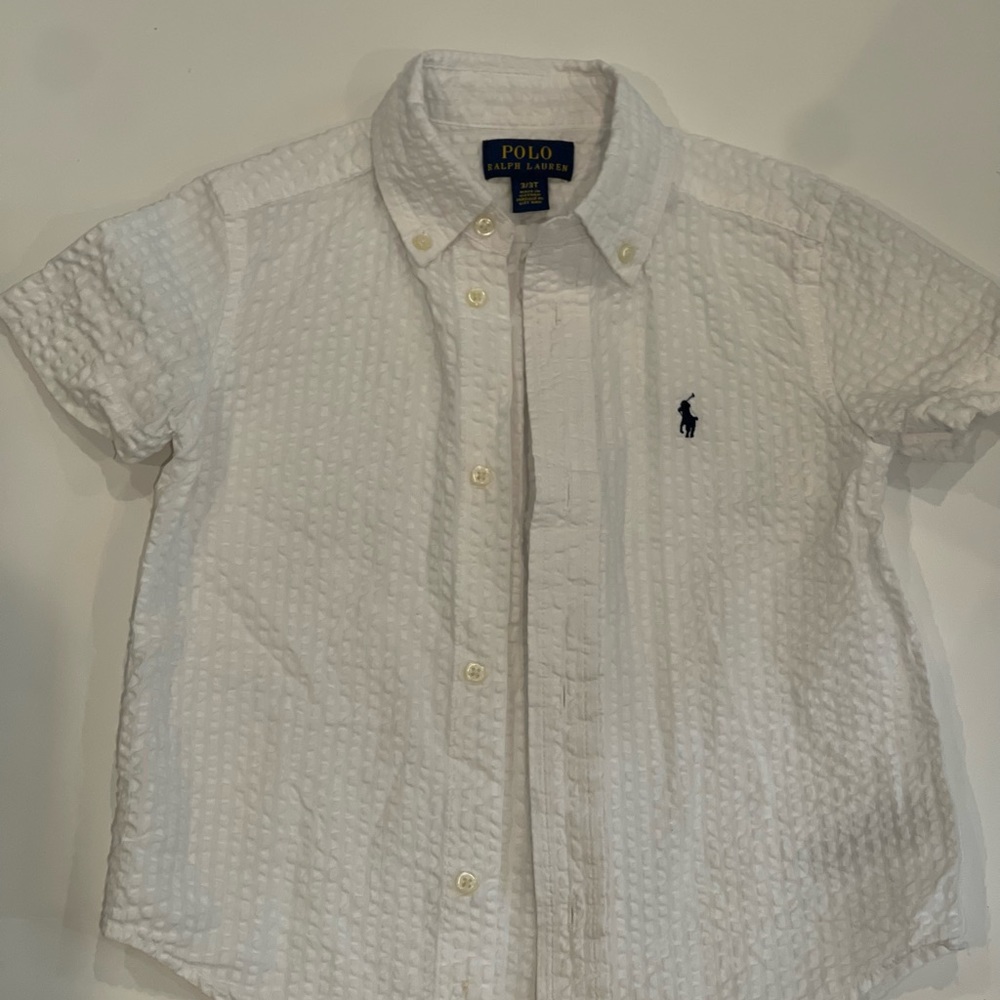 Boys White Short Sleeves Polo Button Down - Size 3/3T